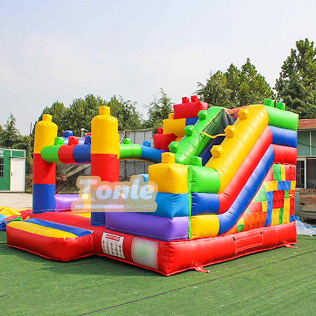 Lego block inflatable castle slide combo