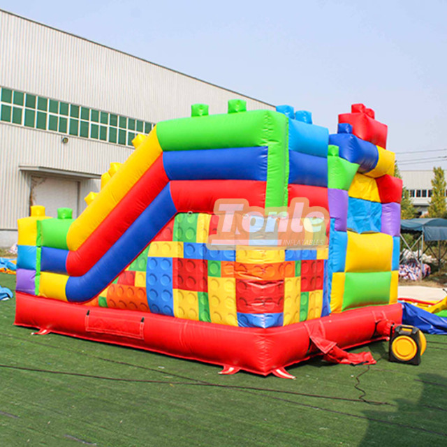 Lego block inflatable castle slide combo