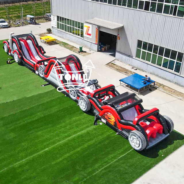 93ft red racing car inflatable obstacle course for sale