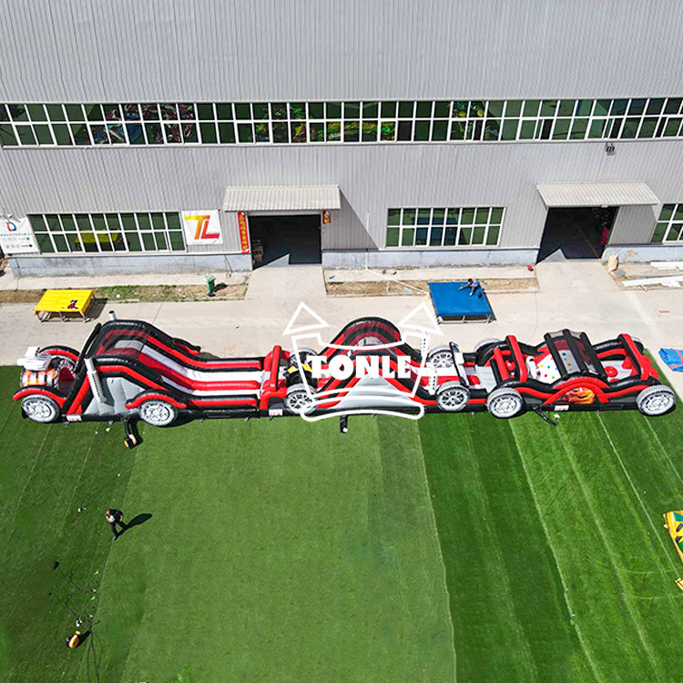93ft red racing car inflatable obstacle course for sale