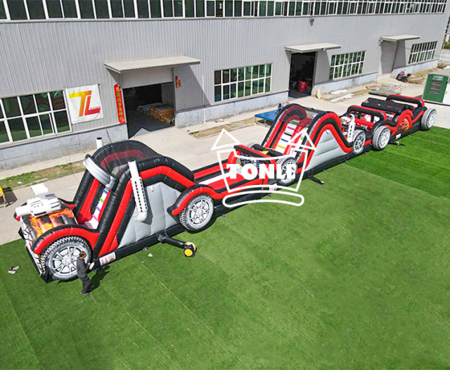 93ft red racing car inflatable obstacle course for sale