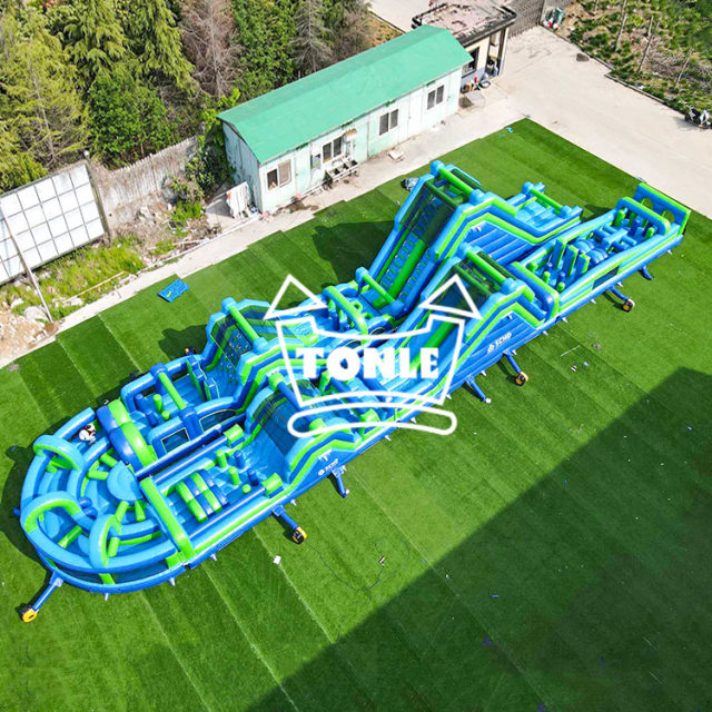 Manufacturer high quality blue large inflatable obstacle course