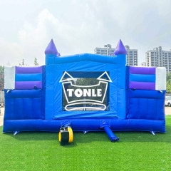 blue inflatable bounce house Castle double-lane watr slide combo