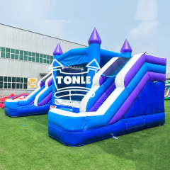 blue inflatable bounce house Castle double-lane watr slide combo