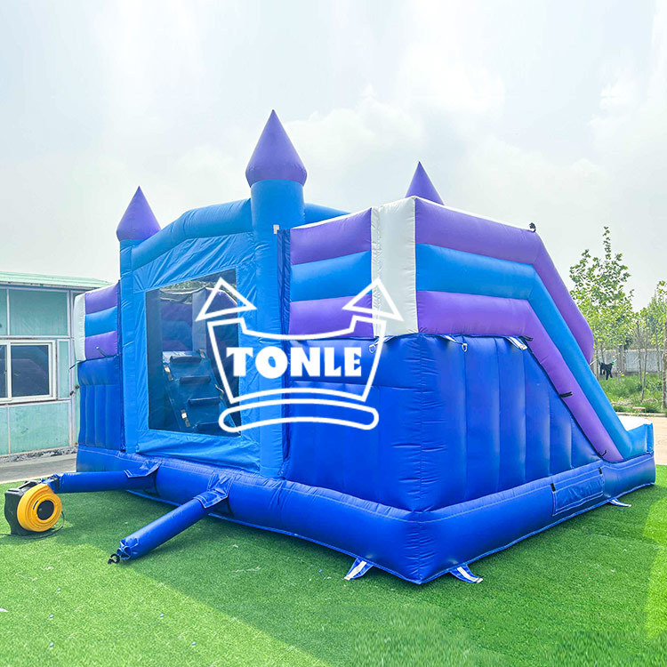 blue inflatable bounce house Castle double-lane watr slide combo