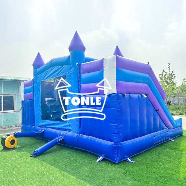 blue inflatable bounce house Castle double-lane watr slide combo