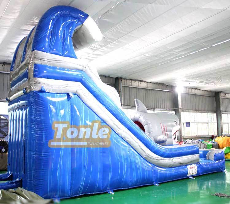 wholesal blue shark inflatable water slide