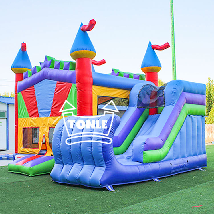 Classic rainbow inflatable bounce slide combo