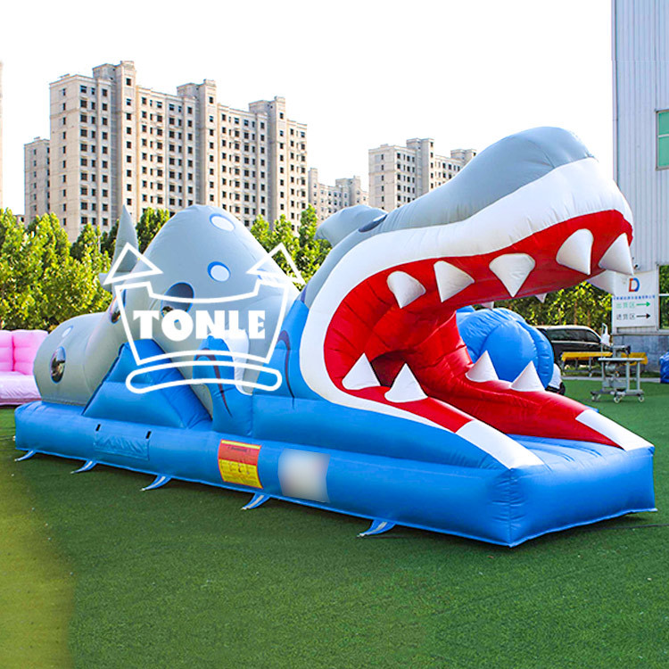 China Exporters Customise Commercial Shark Inflatable obstacle course