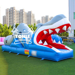 China Exporters Customise Commercial Shark Inflatable obstacle course