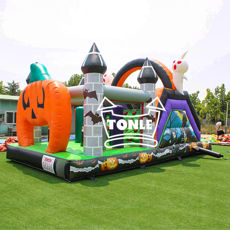 halloween inflatable Pumpkin Obstacle Course Ghost Bounce House slide
