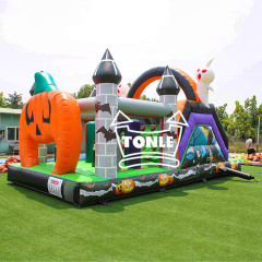 halloween inflatable Pumpkin Obstacle Course Ghost Bounce House slide