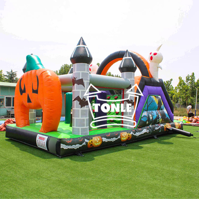 halloween inflatable Pumpkin Obstacle Course Ghost Bounce House slide