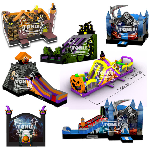 halloween inflatable Pumpkin Obstacle Course Ghost Bounce House slide