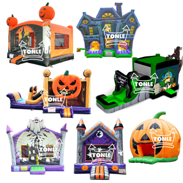 halloween inflatable Pumpkin Obstacle Course Ghost Bounce House slide