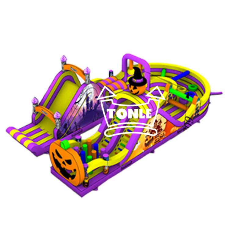 halloween inflatable Pumpkin Obstacle Course Ghost Bounce House slide