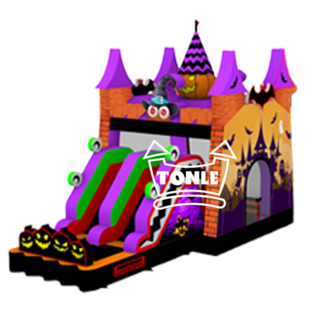 halloween inflatable Pumpkin Obstacle Course Ghost Bounce House slide