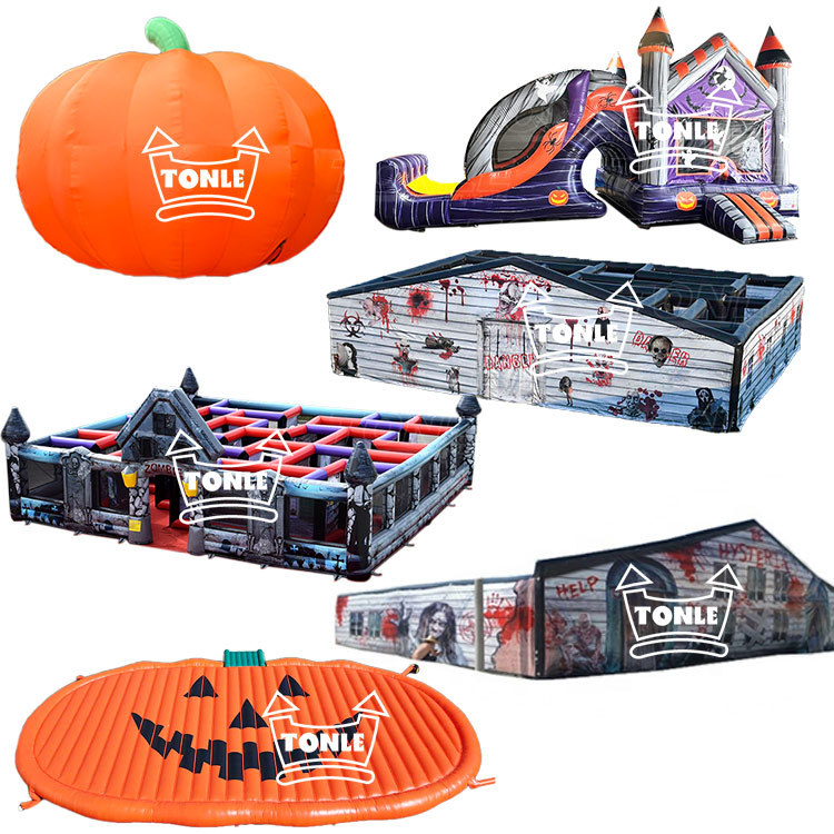 halloween inflatable Pumpkin Obstacle Course Ghost Bounce House slide
