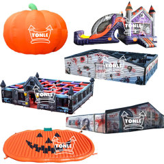 halloween inflatable Pumpkin Obstacle Course Ghost Bounce House slide