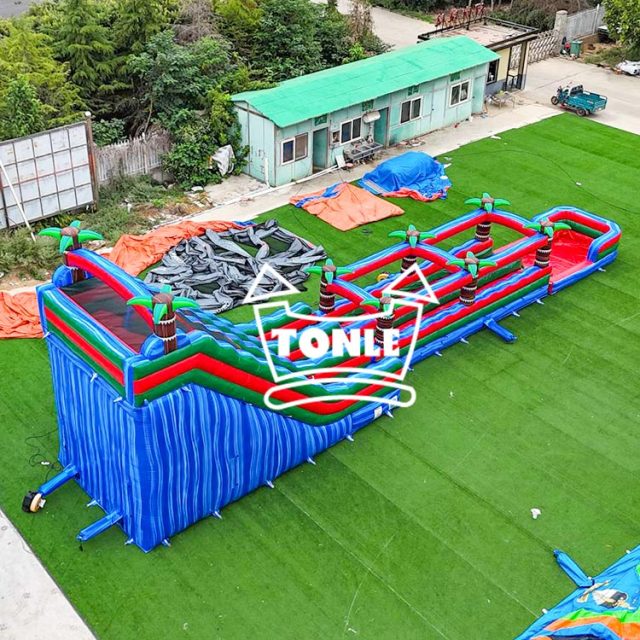 24FT Large tropical jungle double lane inflatable water slide
