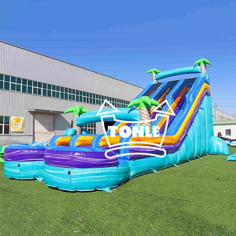 Commercial blue colorful tropical double-lane inflatable water slide