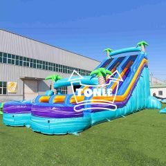 Commercial blue colorful tropical double-lane inflatable water slide