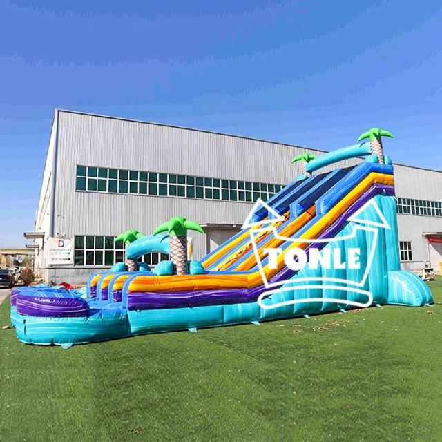 Commercial blue colorful tropical double-lane inflatable water slide