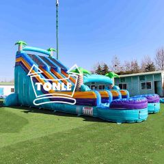 Commercial blue colorful tropical double-lane inflatable water slide