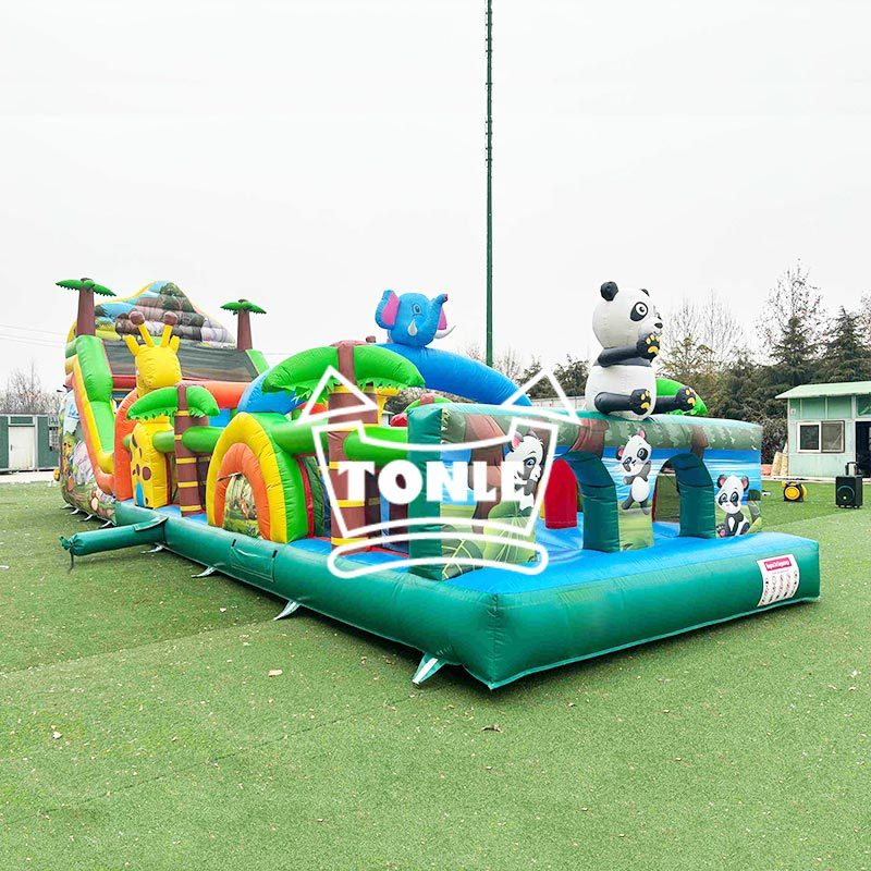 children adults zoo inflatable obstacle course with slides