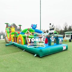 children adults zoo inflatable obstacle course with slides