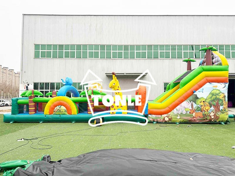 children adults zoo inflatable obstacle course with slides