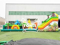 children adults zoo inflatable obstacle course with slides