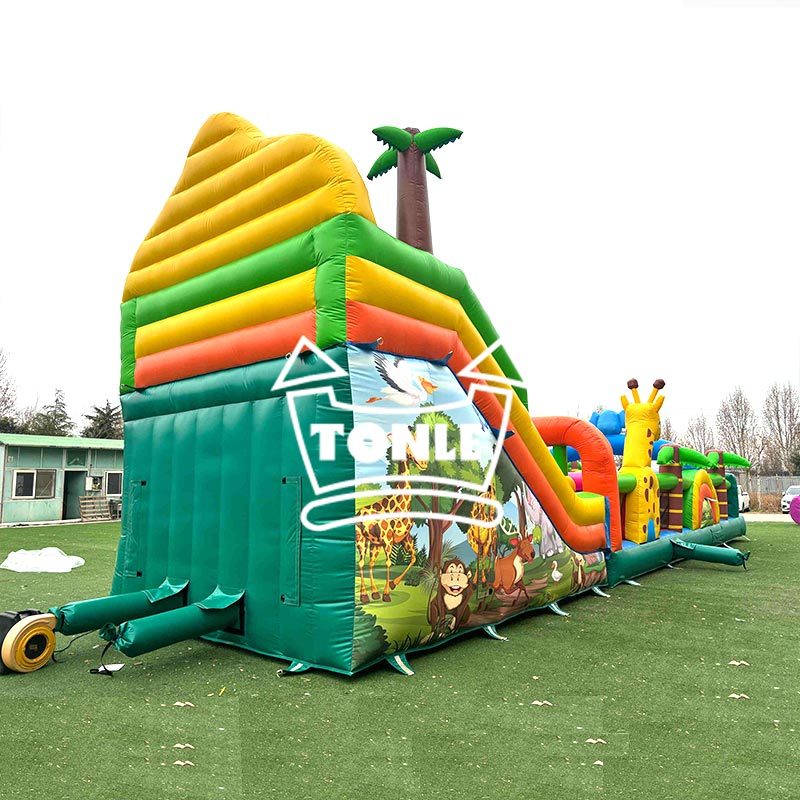 children adults zoo inflatable obstacle course with slides