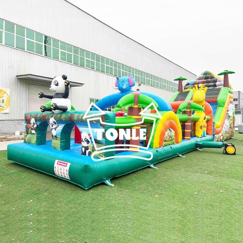 children adults zoo inflatable obstacle course with slides