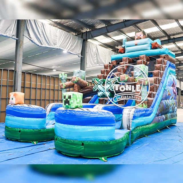 Minecraft Inflatable Double Track Water Slide high quality jumper