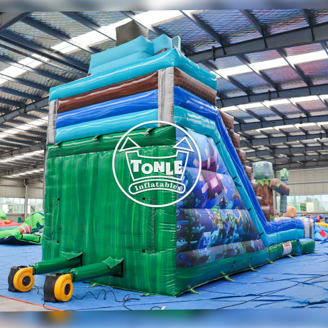 Minecraft Inflatable Double Track Water Slide high quality jumper