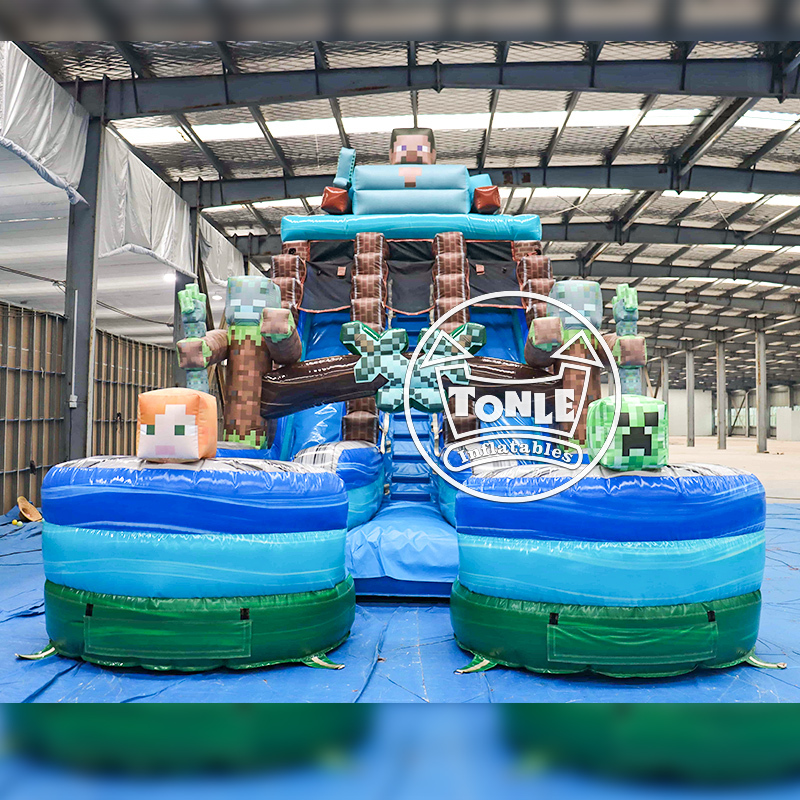 Minecraft Inflatable Double Track Water Slide high quality jumper