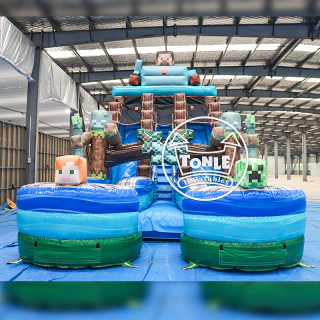 Minecraft Inflatable Double Track Water Slide high quality jumper