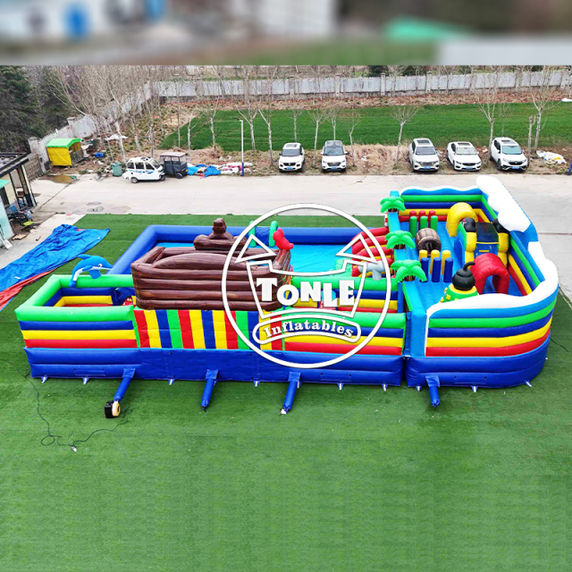 Commercial-grade pirate ship inflatable land water park for sale