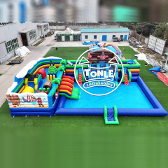 Commercial-grade pirate ship inflatable land water park for sale