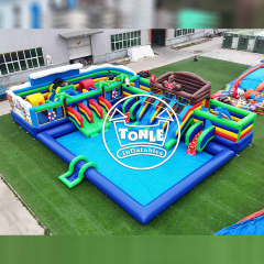 Commercial-grade pirate ship inflatable land water park for sale