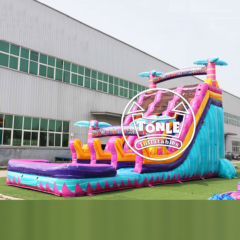 China Factory 18FT Inflatable Teal Rippling Rush Dual Lane water slide for sale