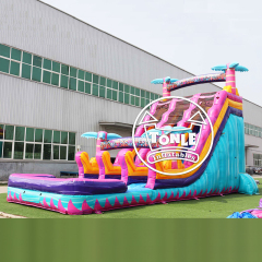China Factory 18FT Inflatable Teal Rippling Rush Dual Lane water slide for sale