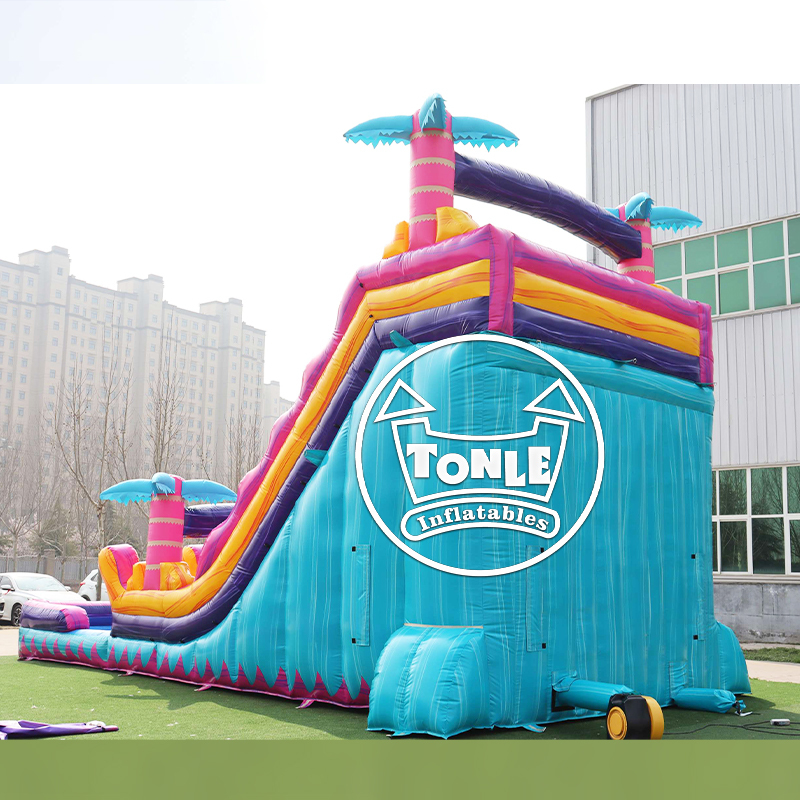 China Factory 18FT Inflatable Teal Rippling Rush Dual Lane water slide for sale