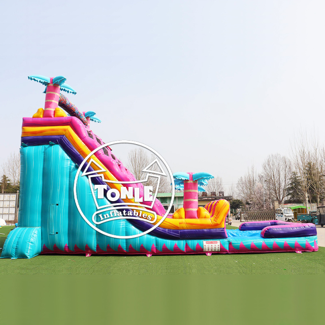 China Factory 18FT Inflatable Teal Rippling Rush Dual Lane water slide for sale