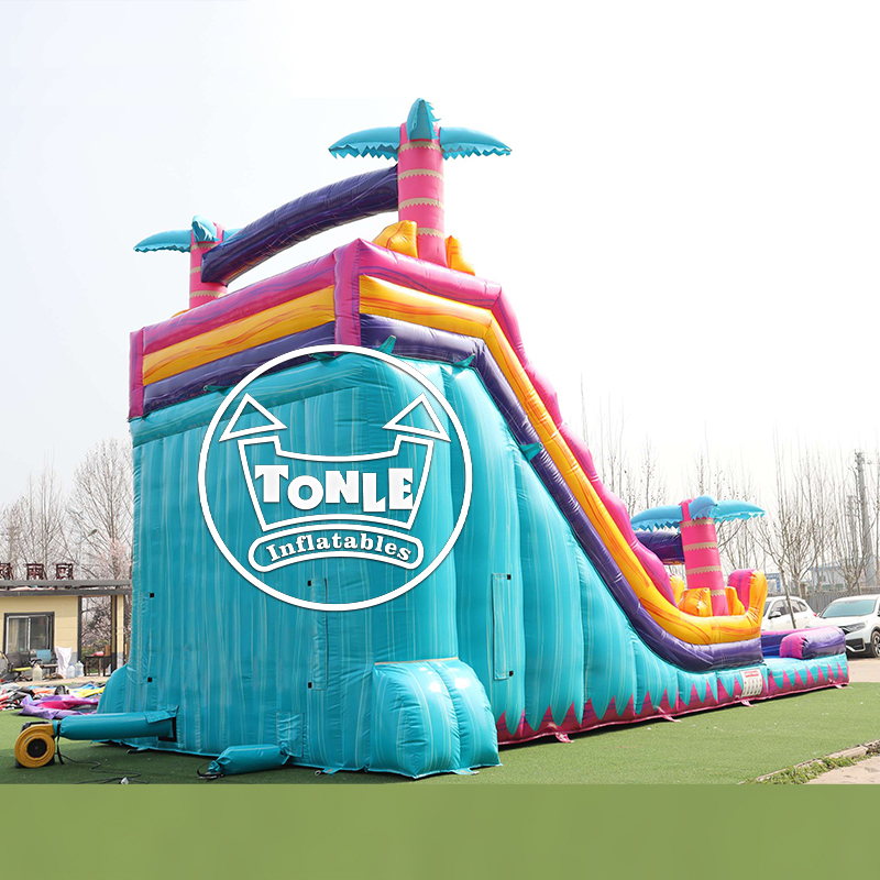 China Factory 18FT Inflatable Teal Rippling Rush Dual Lane water slide for sale