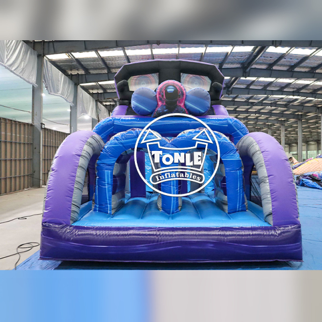 Commercial Level-Up Gamer Inflatable Obstacle Course with Climbing Wall and Slide