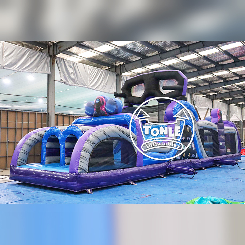 Commercial Level-Up Gamer Inflatable Obstacle Course with Climbing Wall and Slide