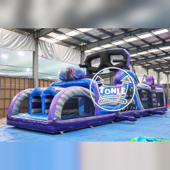 Commercial Level-Up Gamer Inflatable Obstacle Course with Climbing Wall and Slide