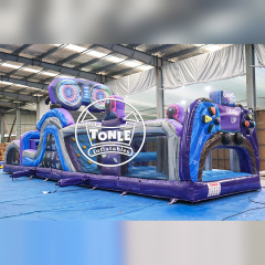 Commercial Level-Up Gamer Inflatable Obstacle Course with Climbing Wall and Slide